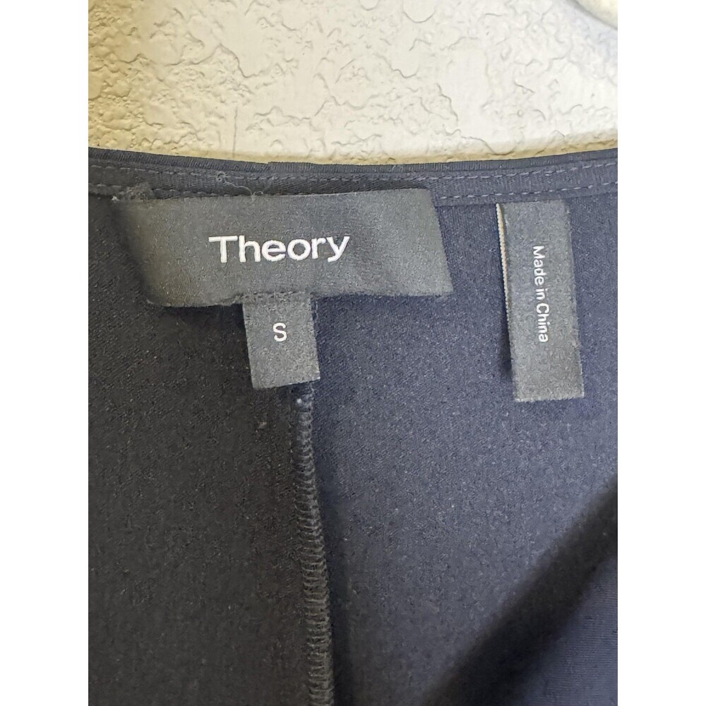 Theory Blouse Womens Small Blue Short Sleeve Fold Over V Neck Matte Twill Top - Picture 3 of 6